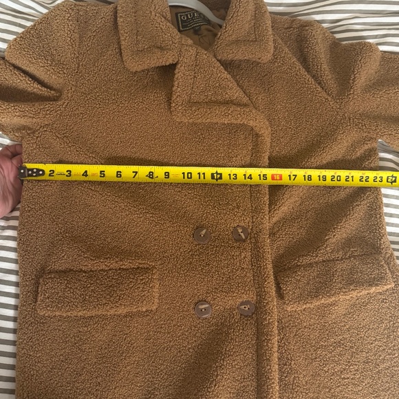 Guess Teddy Coat Brown Long Faux Sherling Double Breasted Size Large - Picture 5 of 8